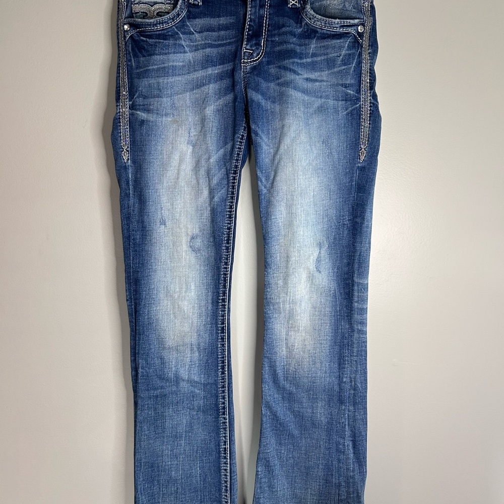 Rock Revival Aliana Jeans Women’s 27x30 Easy Boot Bling Butt Western Blue Jeans